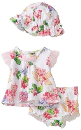 Vitamins Baby Girl Newborn Butterfly Floral Three-Piece Diaper Set With Hat