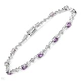 Bracelet With 1.80ctw Precious Stones - Genuine Amethysts and Diamonds White Gold. Total item weight 5.2g Length 7in