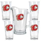 Calgary Flames 4pc Pint Ale Glass & 60oz Pitcher Set - Priamry Logo NHL Hockey
