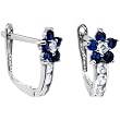 14K White Gold Blue Sapphire Clear Cubic Zirconia Flower Earrings