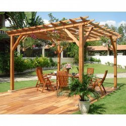 Premium Wood Pergola (Natural Wood) (106"H x 164"W x 164"D)