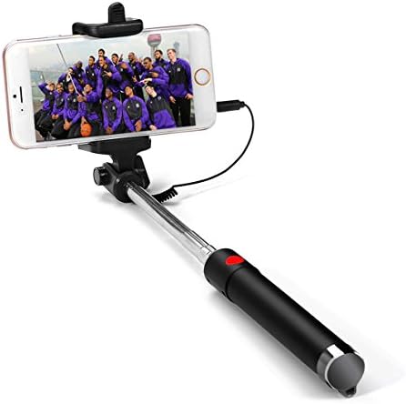 Ehomee Extendable Wired Selfie Stick with Adjustable Phone Holder with Built-in Remote Shutter Self-portrait Monopod for iPhone and other Smartphones