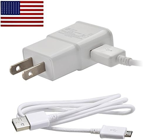 2 Amp Rapid Wall Charger &amp; Data Cable for Samsung Galaxy S6 S6 Edge Edge+ S5 S4 S3 S2 Bundle -Bulk Packaging- w allsales1955 Brand American Flag Sticker (White)