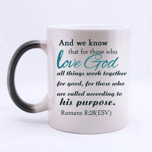 New Year Gifts Christmas Gifts Church Gifts Christian Gifts Bible Quotes Romans 8:28(ESV) 100% Ceramic 11-Ounce Morphing Mug
