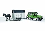 Bruder - 2592 - Véhicule Miniature - Modèles Simples - Land Rover Defender 90 Break avec Van et un Cheval