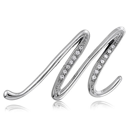 Silver Toned Initial Letter Brooch Pin - M