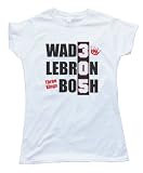 Womens THREE KINGS - MIAMI HEAT - WADE LEBRON BOSH Tee Shirt Gildan Softstyle White (Medium)
