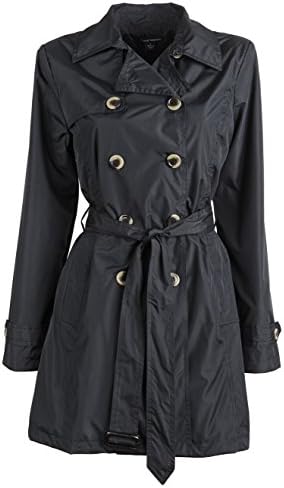 Harve Benard Women's Double Breasted Belted Classic Spring Trench Jacket - Black (Medium)