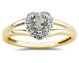 Heart Shaped Green Amethyst and Diamond Ring