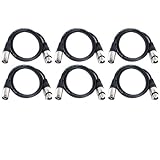 GLS Audio 3ft Patch Cable Cords - XLR Male To XLR Female Black Cables - 3' Balanced Snake Cord - 6 PACK