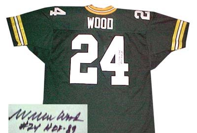 Willie Wood Packers Autographed/Hand Signed Green Jersey with HOF 89 Inscription