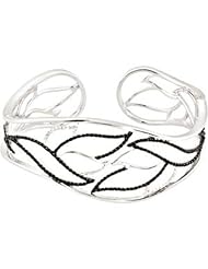 Genuine Black Spinel & Diamond Hinged Cuff Bracelet
