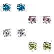 Sterling Silver Four Pair Colored Cubic Zirconia Stud Earring Set (Pink, Green, Clear, Blue)