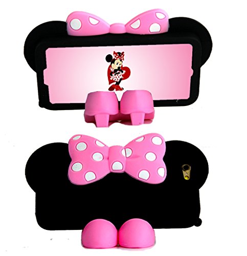 TISHAA iPhone 6 Plus (5.5") & iPhone 6S Plus (5.5") Case, 3D Minnie Mouse Cute Rubber Silicone with Shoes Kickstand Cell Phone Carrying Case (Minnie Shoes - Hot Pink)
