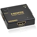 Duronic HDS3 Mini 3 Port Gold HDMI Auto Switch PIANO BLACK 3x1 (3 way input 1 output HDMI Switcher)
