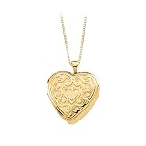 14K Yellow Gold Etched Heart Locket Pendant with Chain