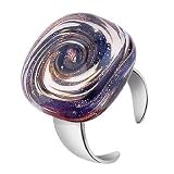 Akuamarina Blue Aventurine Quartz & Murano Glass Square Fashion Ring