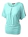 NINEXIS Womens Short Sleeve Round Neck Batwing Dolman Top with Shirred Sides (S-3XL)