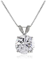 14k Gold Round-Cut 7.5mm Cubic Zirconia Solitaire Pendant (1.25 cttw)