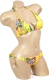 Sexy Trendy Cute Summer Yellow Tattoo Print Adjustable Triangle Top String Bikini Bathing Suit Swimsuit Swimwear