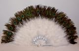 White Marabou Feather Fan with Peacock Tips