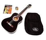 Produkt-Bild: 4/4 Akustik Klassik Konzert Gitarre in schwarz mit gepolsteter Tasche, Lernkurs "Guitar Basics" als Buch und Audio CD f&uuml;r Anf&auml;nger