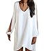 SUNNOW Women's Round Neck Sleeveless Hollow Lace Splicing Mini T-shirt Dress