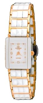 Oniss #ON318-LRG Women's Classic Rose Gold Trim Rectangular White Ceramic Watch