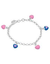 Unicornj Sterling Silver Childrens Bracelet with Pink and Blue Heart Charms