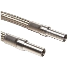 Iwatani PTFE Super Flex Hose Braided with Stainless Steel 304, Male Pipe Fittings, 1/2ID, 12" L, 5.12" Bend Radius