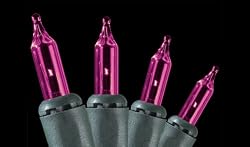 Set of 50 Pinkish Purple Everglow Mini Christmas Lights - Green Wire