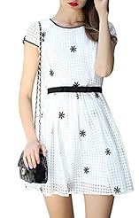 Summer Short Sleeves Embroidered Organza Tunic 