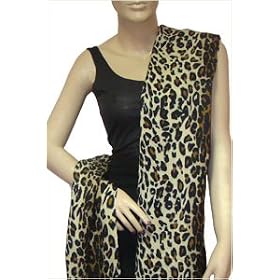 Hand Printed Leopard Print Silk Pashmina Shawl/ Wrap available in blend of 50% Pashmina 50% Silk with complimenting Tassels / Fringes on either side