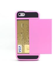 Wireless: iPhone 5c Case, LUOLNH Impact Resistant Protective Shell iPhone 5c Wallet Cover Shockproof Rubber Bumper Case Anti-scratches Hard Cover Skin with Card Slot Holder for iPhone 5c (Pink) - LUOLNH