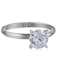 Platinum Plated Sterling Silver Round Simulated Diamond Solitaire Ring