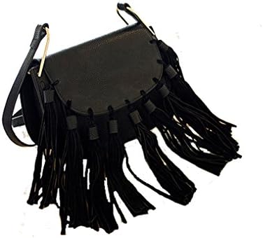 TESSLA Tassel Faux Suede Leather Hobo CrossBody Shoulder Bag Womens - Black