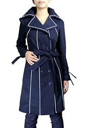 Milano Fashion Navy Piped Trench Coat with Belt - M