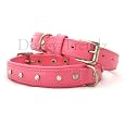 16 inch Diamante Leather Dog Collar Pink Swarovski Crystals 3/4 inch Wide Will Fit 12 inch To 15inch