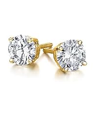 1.00ct Natural Round Diamond 14k Yellow Gold Stud Earrings I-SI2