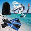 ADULTS Mask / Goggles Flippers and Dry Top Snorkel Set in Size UK 8-13 (adustable)