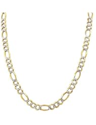 14k Solid Gold 24" White Pave Figaro Chain 3.10mm wide