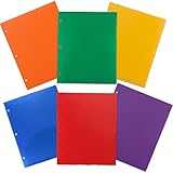 JAM Paper&reg; Heavy Duty 3 Hole Punch 2 Pocket Plastic School Presentation Folders (Back To School Deal!) - Assorted Colors - Pack of 6 Folders