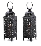 Large Black Iron Candle Lantern Set of 2 Large Black Iron Candle Lantern Set of 2