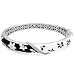 Sterling Silver Diamond Black and White Enamel Floral Bangle Bracelet (0.08 cttw, I-J Color, I3 Clarity)
