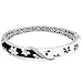 Sterling Silver Diamond Black and White Enamel Floral Bangle Bracelet (0.08 cttw, I-J Color, I3 Clarity)