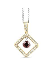 Diagonal Square And Circle Diamond Pendant In 18K Yellow Gold With A 0.60 ct. Genuine Garnet Center Stone.