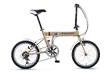 【ルノー】(FDB186) 18インチ 折りたたみ自転車 シマノ 6段変速 ベージュ