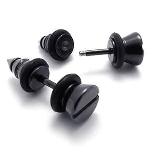 KONOV Jewelry 2pcs Stainless Steel Mens Stud Screw Earrings for men, 1 Pair, Color Black, Diameter 7mm (with Gift Bag)