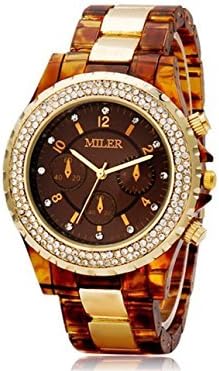Fashion Miler Women's Watch Steel and Plastic wristwatches gold crystal black woman watches