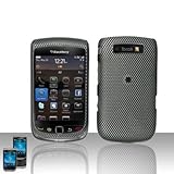 Rubberized Black Grey Carbon Fiber Check Snap on Design Case Hard Case Skin Cover Faceplate for Blackberry Torch 9800 + Screen Protector Film + Free Cell Phone Bag